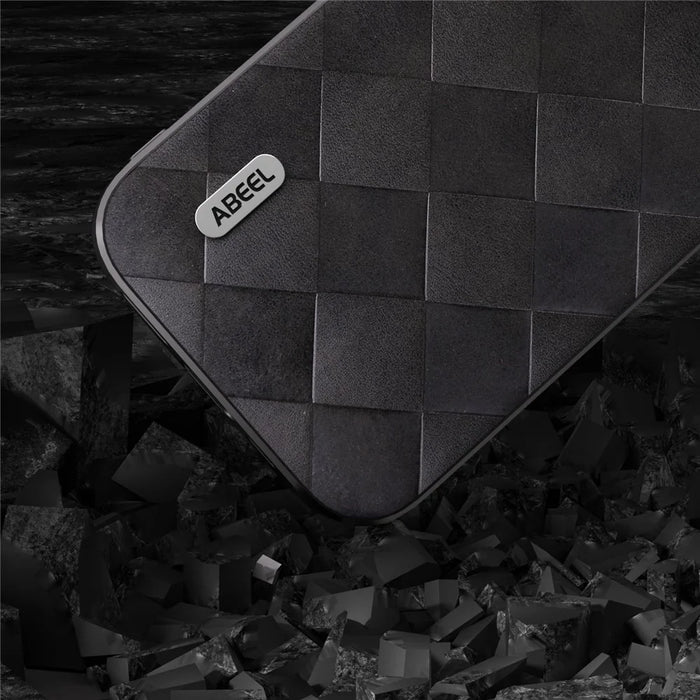 ABEEL For iPhone 15 PU Leather Coated PC+TPU Phone Case Grid Texture Shockproof Cover - Black - 4