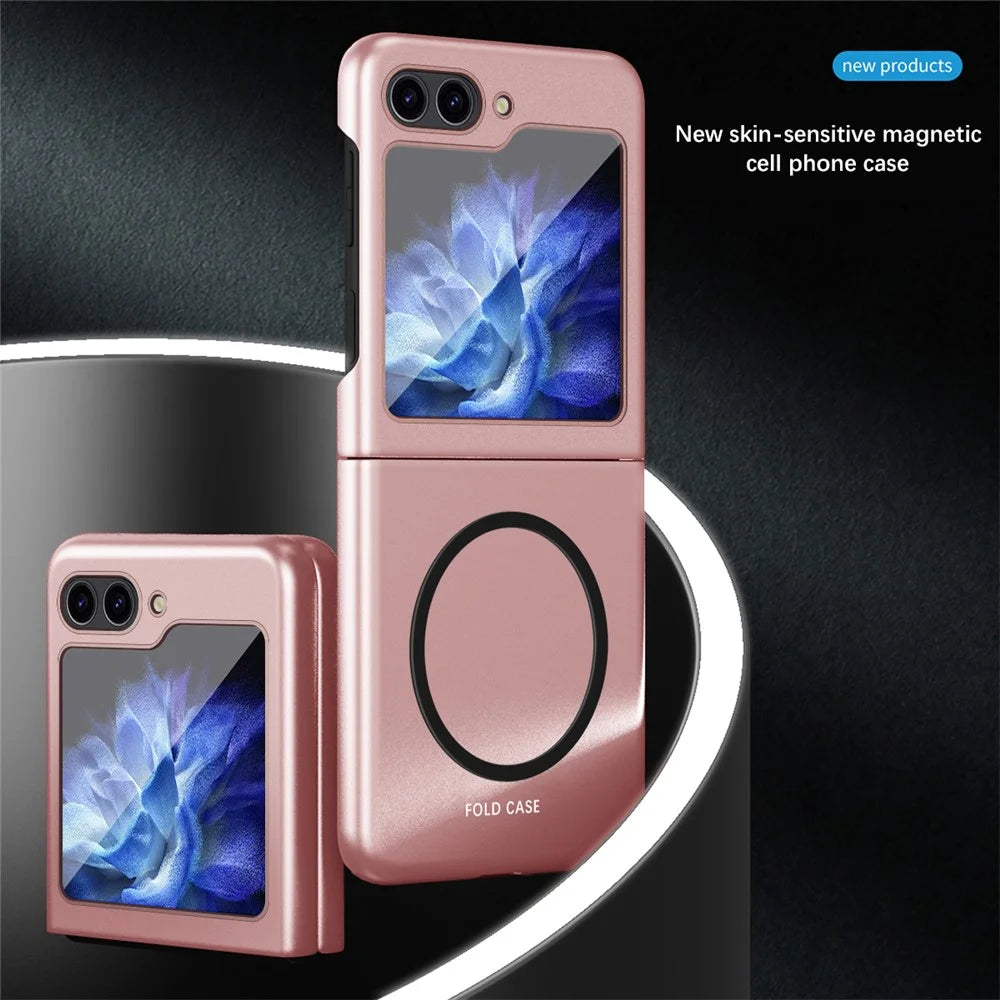 For Samsung Galaxy Z Flip5 5G Magnetic Case Skin-touch Rubberized PC Phone Cover - Pink - 2