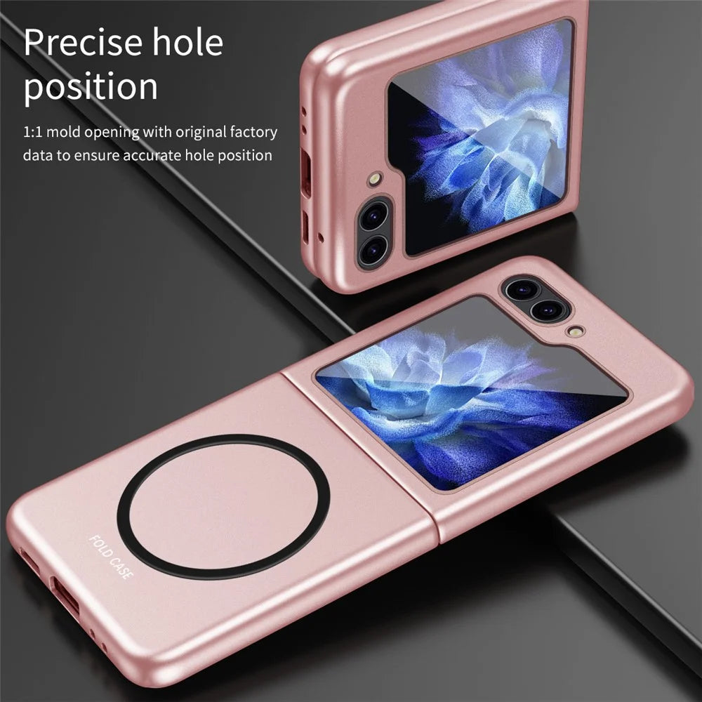 For Samsung Galaxy Z Flip5 5G Magnetic Case Skin-touch Rubberized PC Phone Cover - Pink - 6