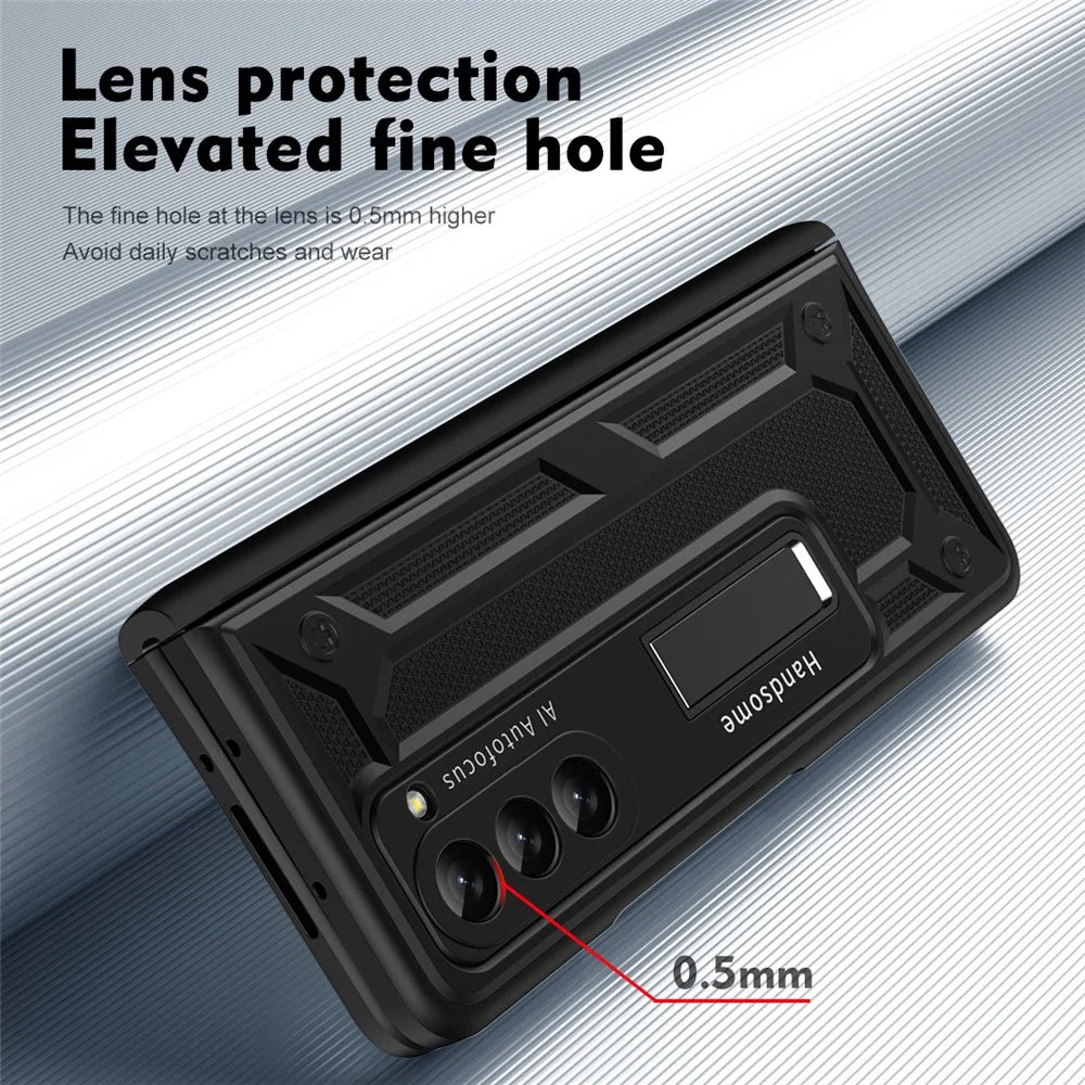 For Samsung Galaxy Z Fold5 5G Hard PC Hinge Protection Case Magnetic Kickstand Phone Cover with Tempered Glass Film - Black - 7