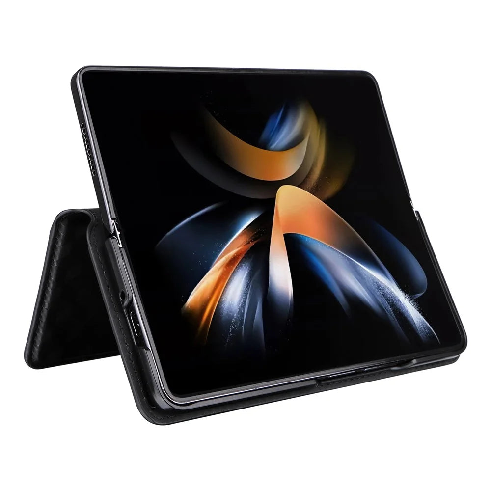 Wallet Phone Case for Samsung Galaxy Z Fold5 5G Rhombus Imprinted PU Leather Phone Cover - Black - 4