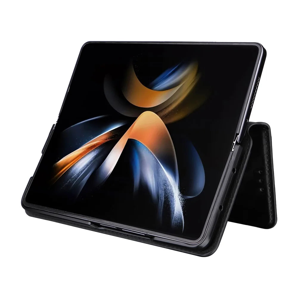 Wallet Phone Case for Samsung Galaxy Z Fold5 5G Rhombus Imprinted PU Leather Phone Cover - Black - 5