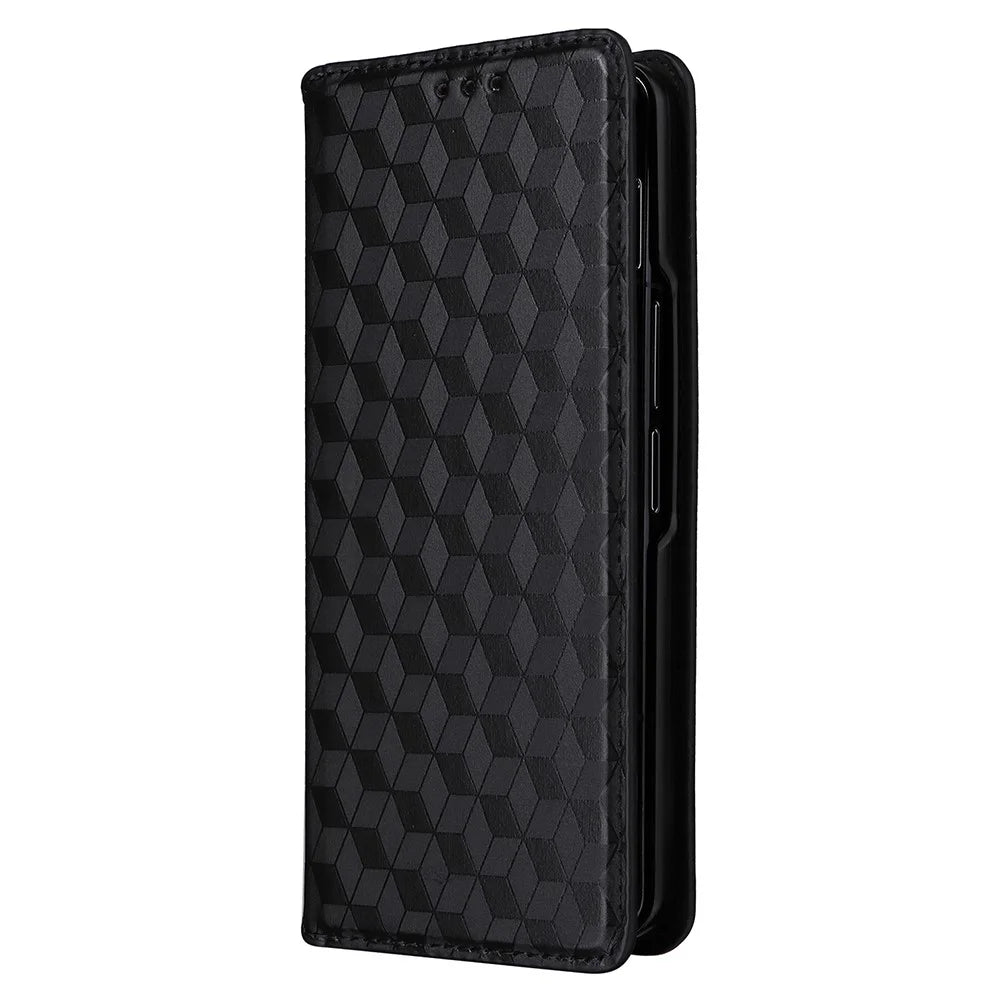 Wallet Phone Case for Samsung Galaxy Z Fold5 5G Rhombus Imprinted PU Leather Phone Cover - Black - 7