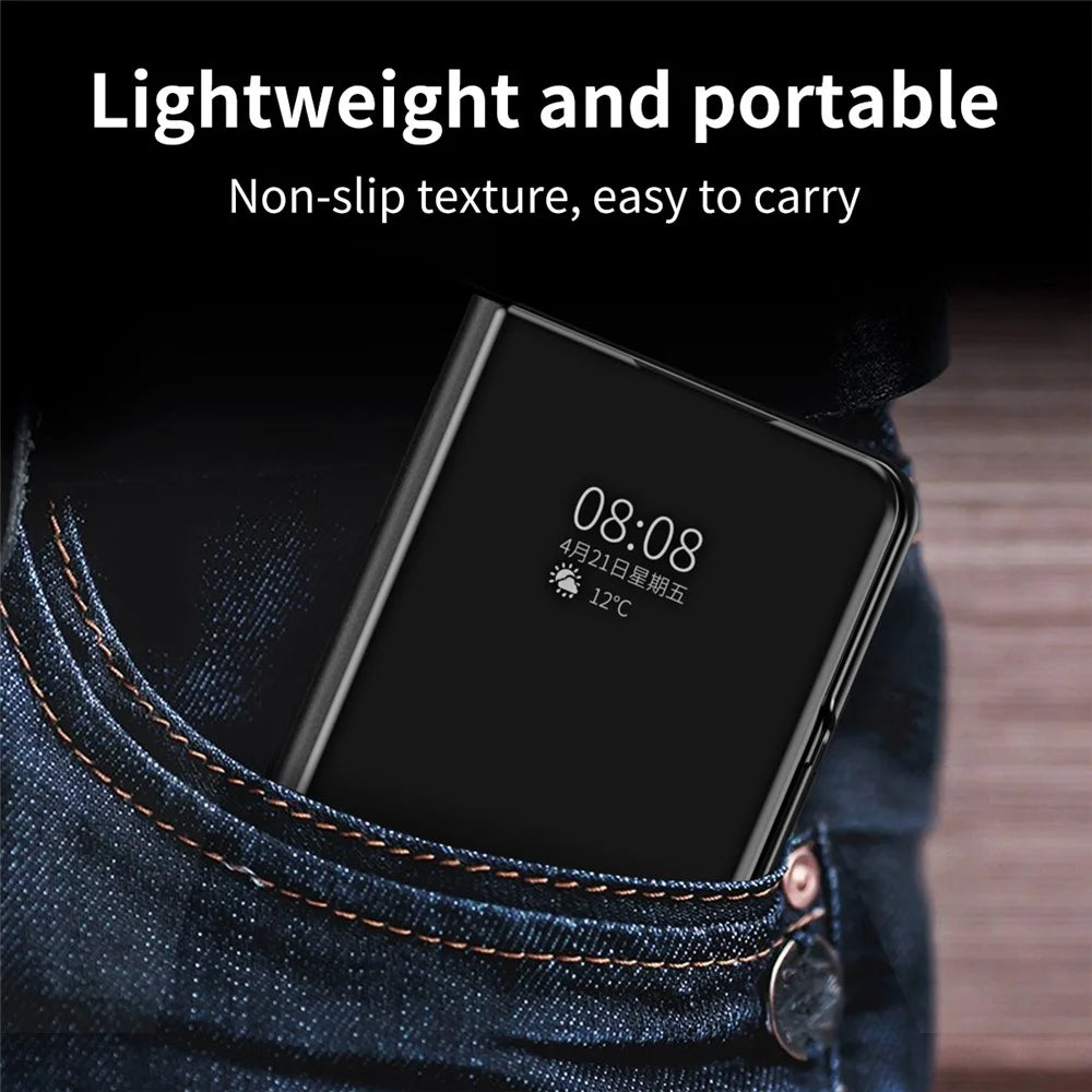 For Samsung Galaxy Z Fold5 5G Mirror Surface Phone Case PU Leather Stand Electroplating Cover - Black - 7