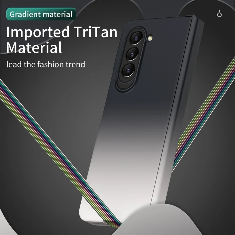 For Samsung Galaxy Z Fold5 5G Gradient Color PC Phone Case Hinge Protection Cover with Tempered Glass Film - Gradient Black White - 2