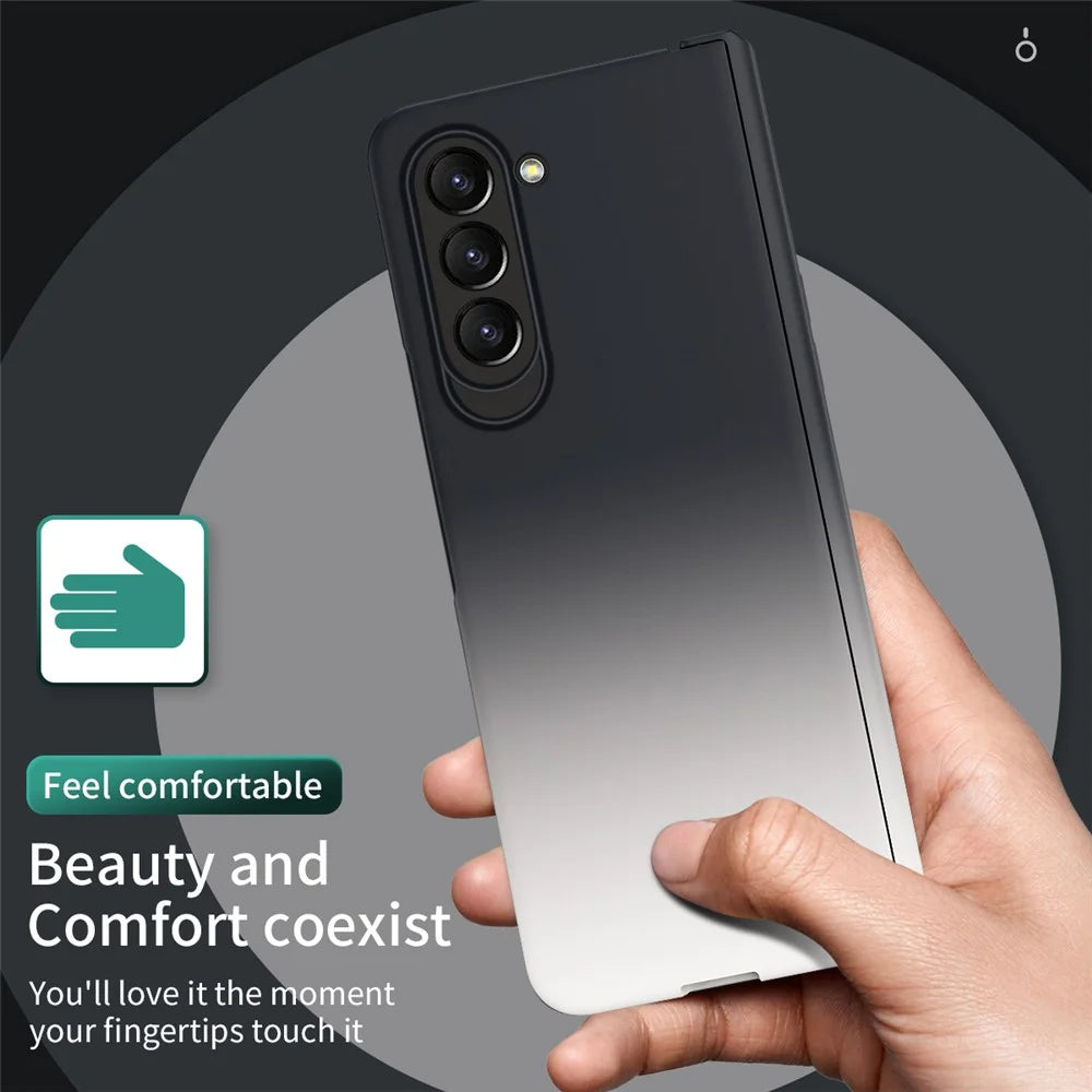 For Samsung Galaxy Z Fold5 5G Gradient Color PC Phone Case Hinge Protection Cover with Tempered Glass Film - Gradient Black White - 3