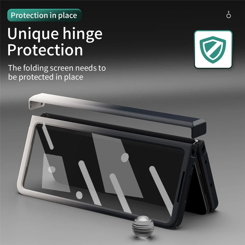 For Samsung Galaxy Z Fold5 5G Gradient Color PC Phone Case Hinge Protection Cover with Tempered Glass Film - Gradient Black White - 4