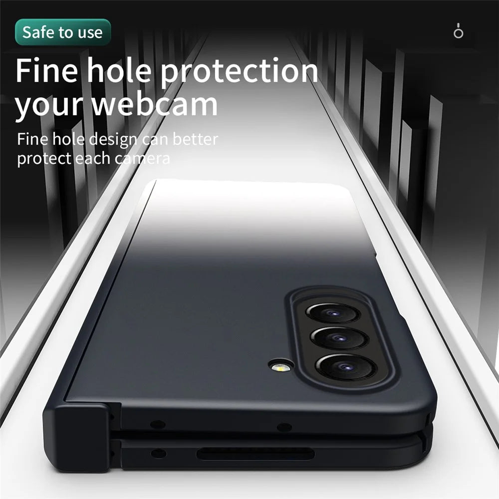 For Samsung Galaxy Z Fold5 5G Gradient Color PC Phone Case Hinge Protection Cover with Tempered Glass Film - Gradient Black White - 5