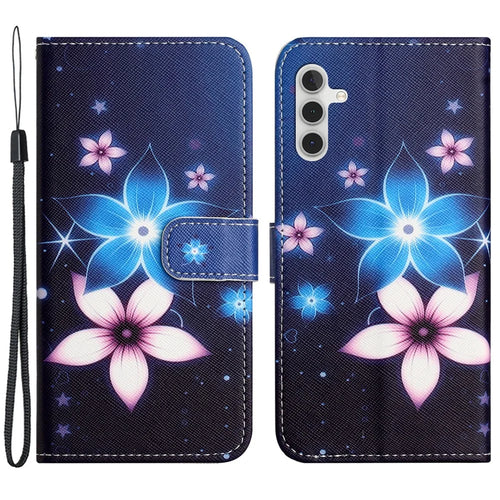 For Samsung Galaxy A25 5G (Global) (161.0 x 76.5 x 8.3mm) 3D Pattern Printing Phone Case PU Leather Wallet Stand Cover - Blue Flower - 1