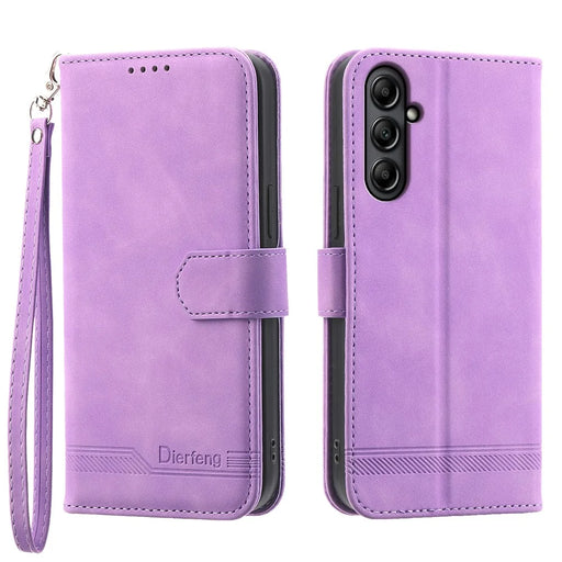 DIERFENG DF-03 Lines Imprinted Cover for Samsung Galaxy A25 5G (Global) (161.0 x 76.5 x 8.3mm) , Wallet Stand Mobile Leather Case - Purple - 1