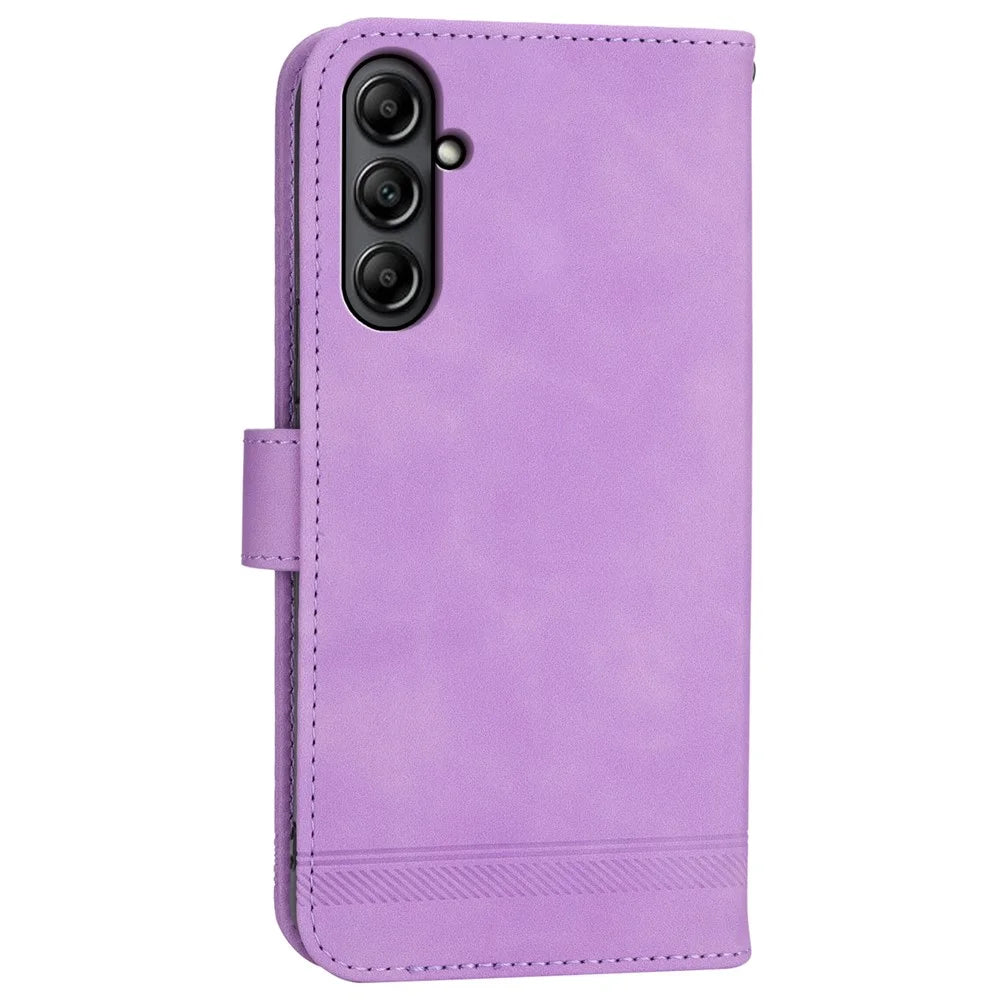 DIERFENG DF-03 Lines Imprinted Cover for Samsung Galaxy A25 5G (Global) (161.0 x 76.5 x 8.3mm) , Wallet Stand Mobile Leather Case - Purple - 7