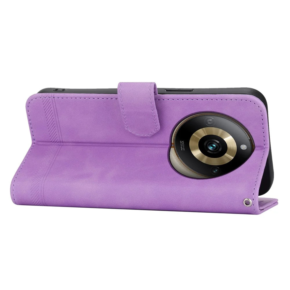 DIERFENG DF-03 Lines Imprinted Cover for Realme 11 Pro 5G Leather Wallet Stand Mobile Case - Purple - 3