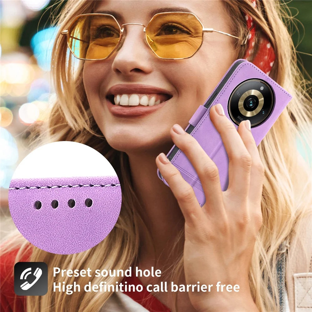 DIERFENG DF-03 Lines Imprinted Cover for Realme 11 Pro 5G Leather Wallet Stand Mobile Case - Purple - 4