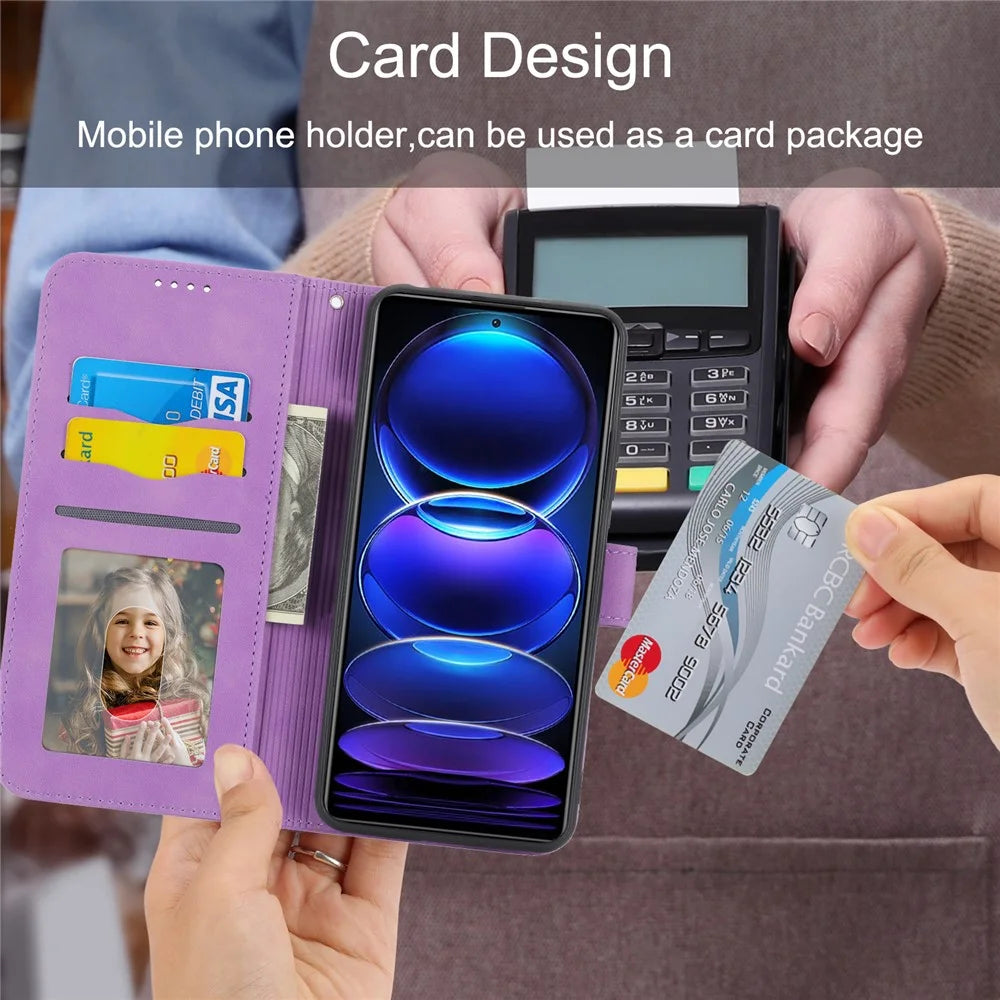 DIERFENG DF-03 Lines Imprinted Cover for Realme 11 Pro 5G Leather Wallet Stand Mobile Case - Purple - 5