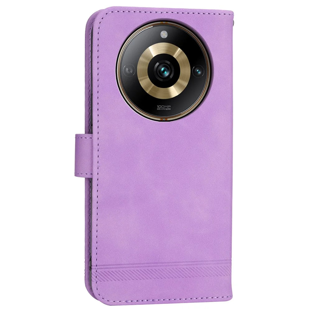 DIERFENG DF-03 Lines Imprinted Cover for Realme 11 Pro 5G Leather Wallet Stand Mobile Case - Purple - 7