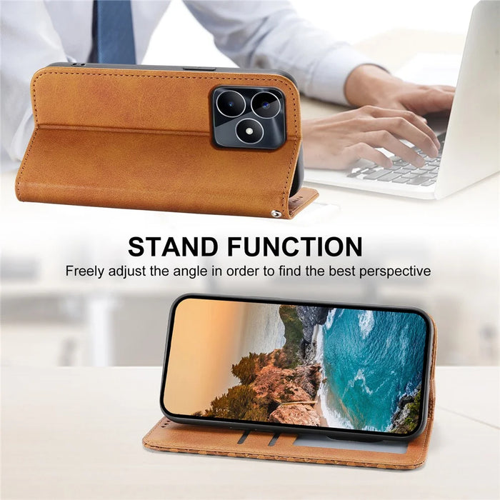 For Realme C53 (Global) / C53 (India) / C51 Leather Phone Case Imprinted Rhombus Pattern Wallet Stand Shockproof Cover - Yellow - 4