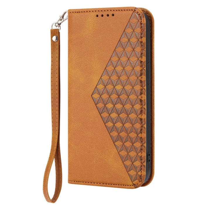 For Realme C53 (Global) / C53 (India) / C51 Leather Phone Case Imprinted Rhombus Pattern Wallet Stand Shockproof Cover - Yellow - 7