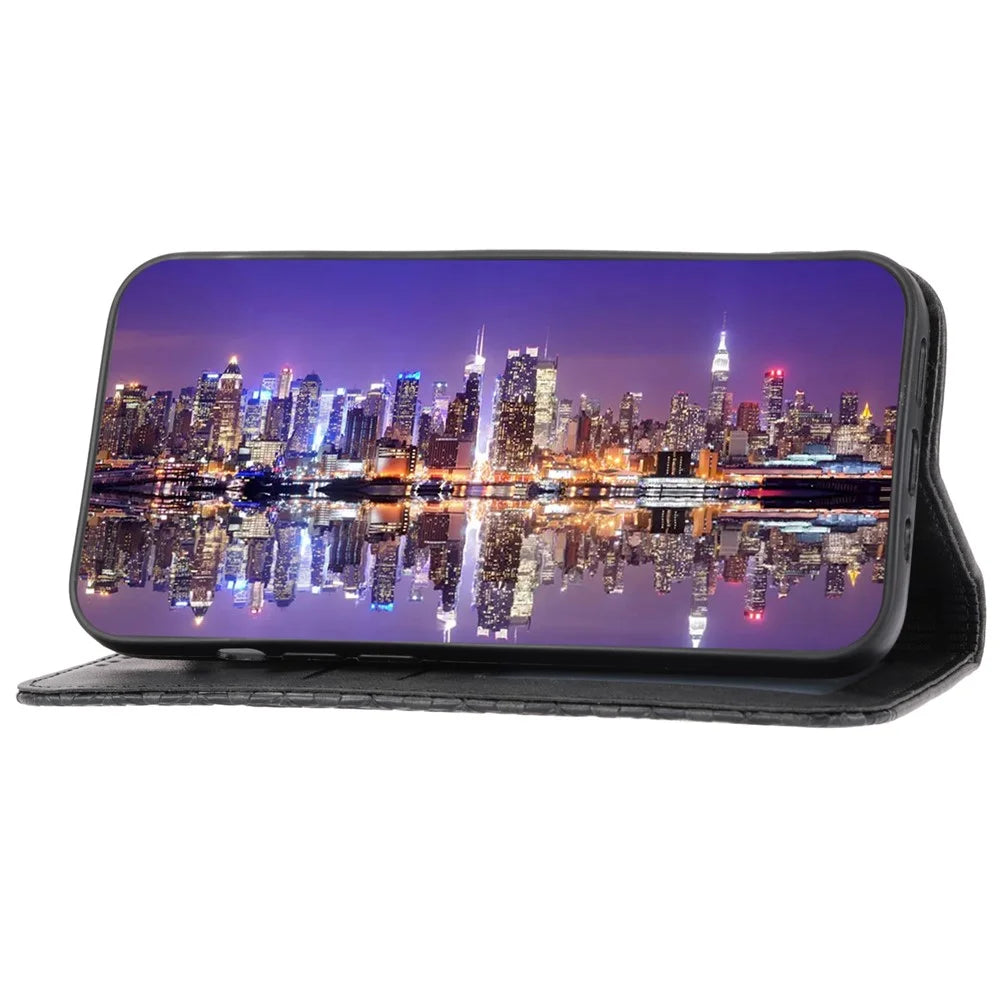 For Samsung Galaxy A25 5G (Global) (161.0 x 76.5 x 8.3mm) Leather Phone Case Imprinted Rhombus Pattern Wallet Stand Drop Resistant Cover - Black - 3