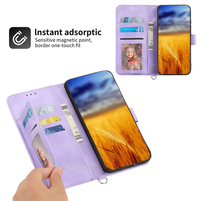 Leather Phone Case for Realme 11 Pro 5G , Imprinted Flower Foldable Stand Wallet Cover with Wrist Strap + Shoulder Strap - Light Purple - 3