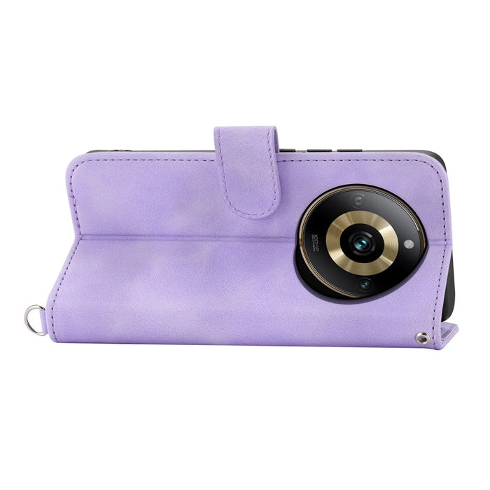 Leather Phone Case for Realme 11 Pro 5G , Imprinted Flower Foldable Stand Wallet Cover with Wrist Strap + Shoulder Strap - Light Purple - 5