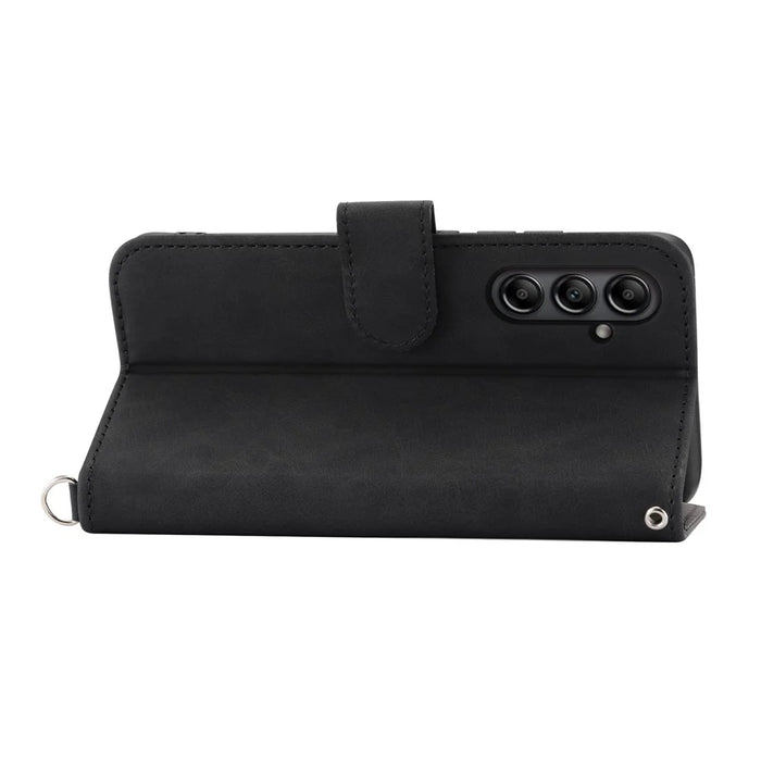 For Samsung Galaxy A25 5G (Global) (161.0 x 76.5 x 8.3mm) Leather Case Stand Wallet with Strap - Black - 3