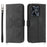 Viewing Stand Phone Case for Realme C53 (Global) / C53 (India) / C51 Imprinted Flower Wallet Leather Cover with Strap - Black - 1