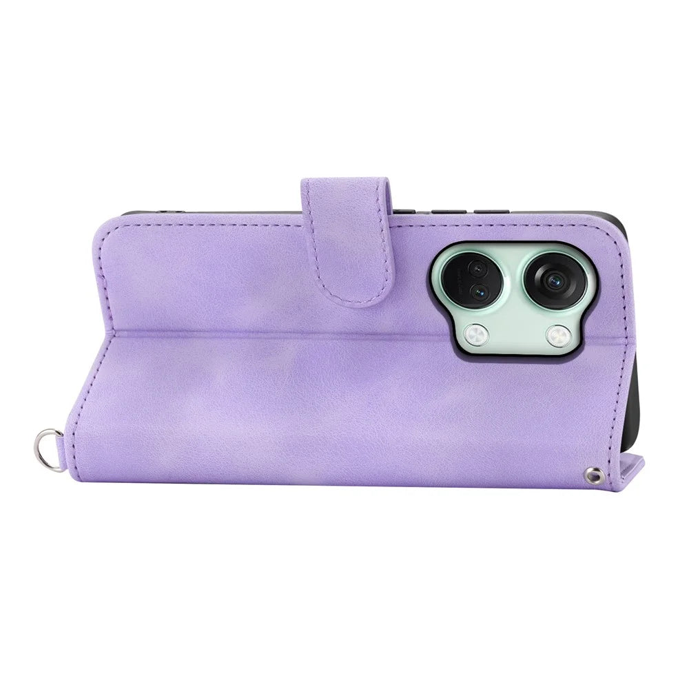 Stand Phone Case for OnePlus Nord 3 5G / Ace 2V Imprinted Flower Wallet Leather Folio Flip Cover with Wrist Strap + Shoulder Strap - Light Purple - 2