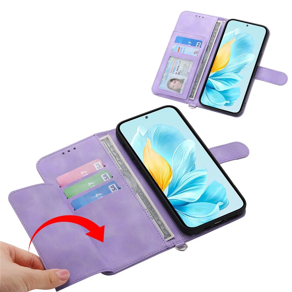 Stand Phone Case for OnePlus Nord 3 5G / Ace 2V Imprinted Flower Wallet Leather Folio Flip Cover with Wrist Strap + Shoulder Strap - Light Purple - 6