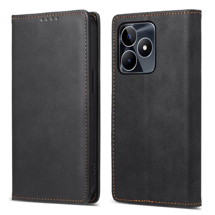 DF-05 For Realme C53 (Global) / C53 (India) / C51 PU Leather Case RFID Blocking Phone Cover with Stand Wallet - Black - 1