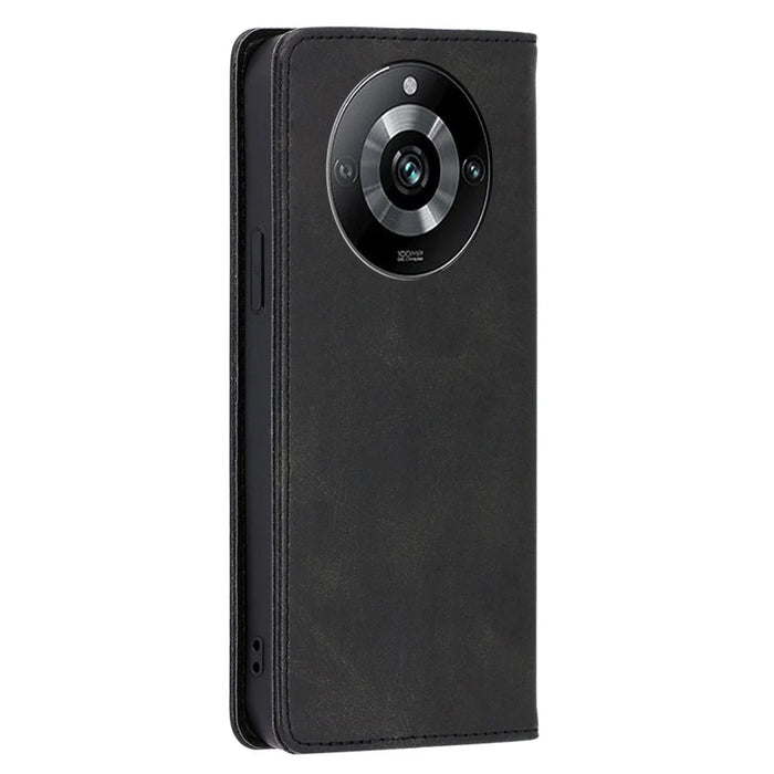 For Realme 11 Pro+ 5G / 11 Pro 5G Shockproof Phone Cover Calf Texture Stand Wallet PU Leather Phone Case - Black - 6