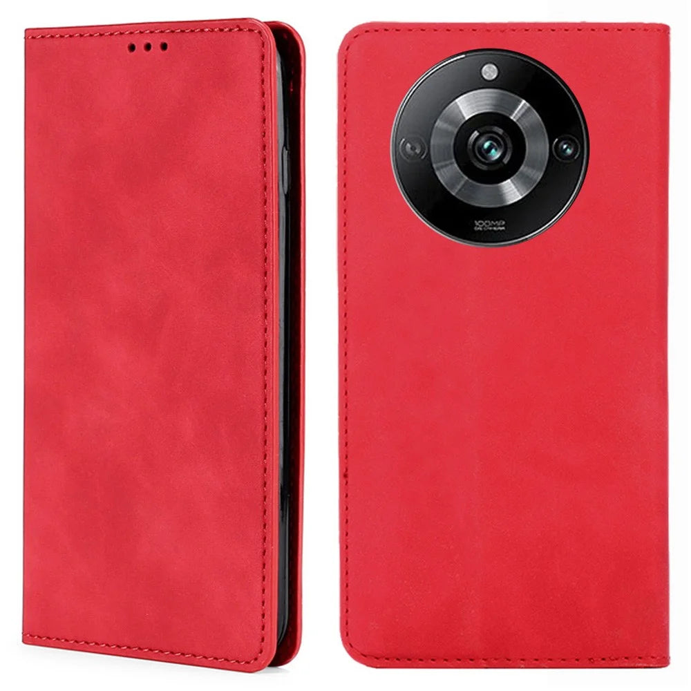 For Realme 11 Pro 5G / 11 Pro+ 5G Phone Case Skin-touch Phone Cover Stand PU Leather Shell with Card Slot - Red - 1
