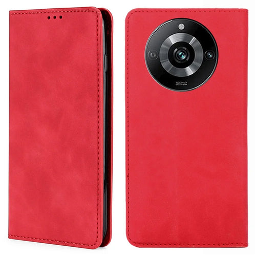 For Realme 11 Pro 5G / 11 Pro+ 5G Phone Case Skin-touch Phone Cover Stand PU Leather Shell with Card Slot - Red - 1