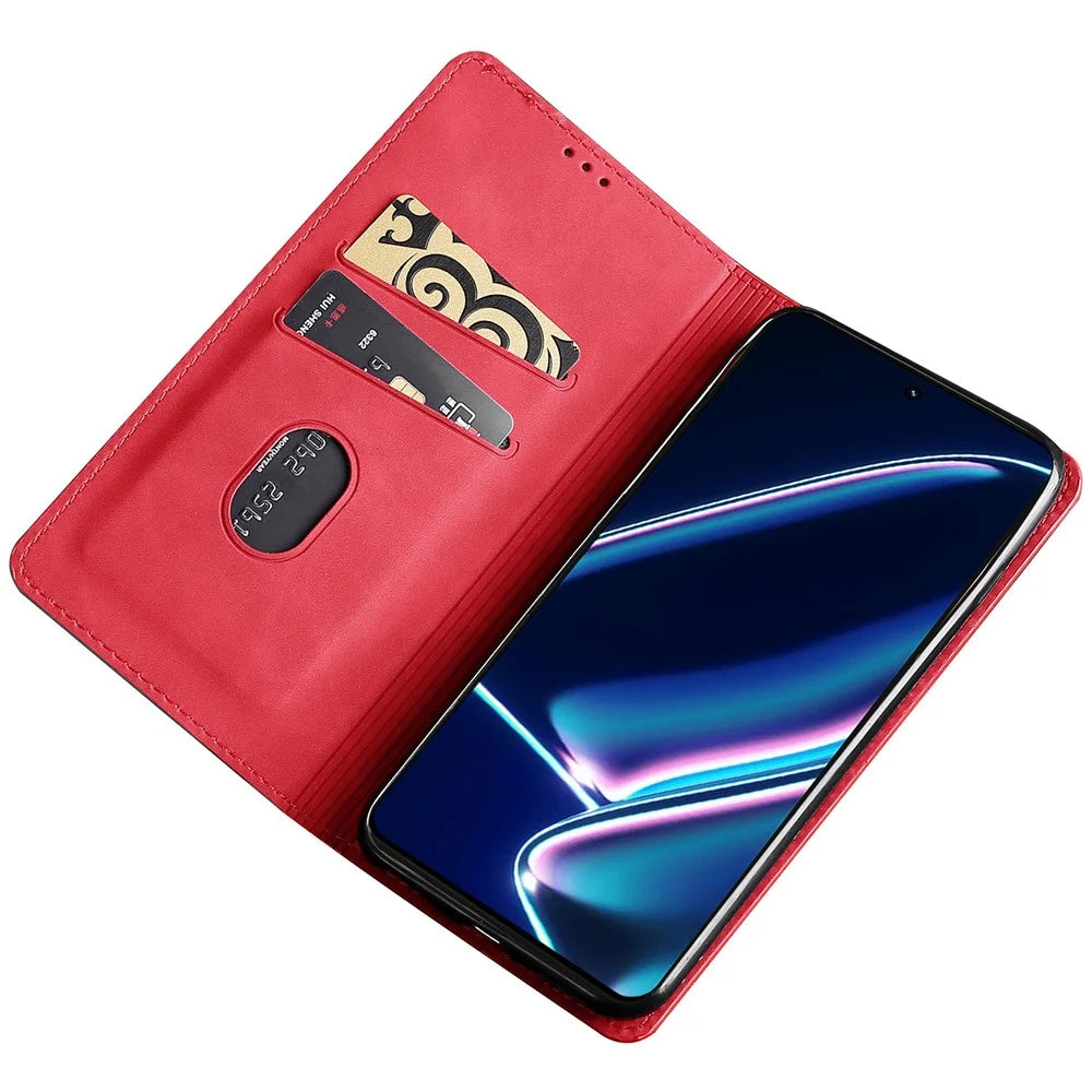 For Realme 11 Pro 5G / 11 Pro+ 5G Phone Case Skin-touch Phone Cover Stand PU Leather Shell with Card Slot - Red - 2