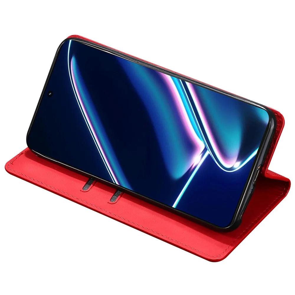 For Realme 11 Pro 5G / 11 Pro+ 5G Phone Case Skin-touch Phone Cover Stand PU Leather Shell with Card Slot - Red - 3