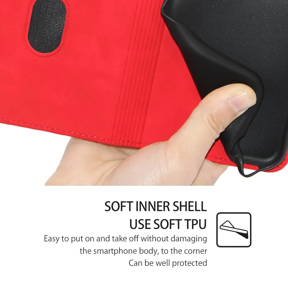For Realme 11 Pro 5G / 11 Pro+ 5G Phone Case Skin-touch Phone Cover Stand PU Leather Shell with Card Slot - Red - 6