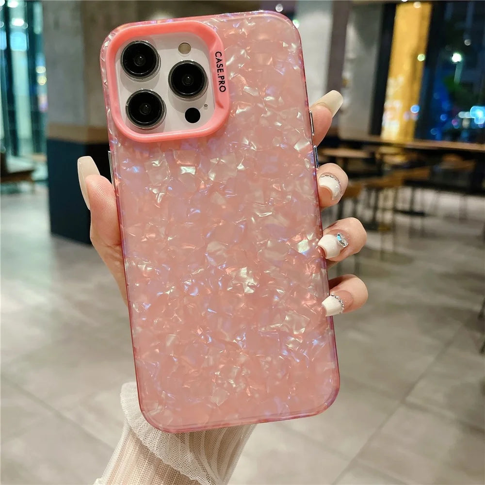 Shell Texture Acrylic PC Phone Case for iPhone 15 Pro Max Anti-Drop Shockproof Phone Cover - Pink - 1