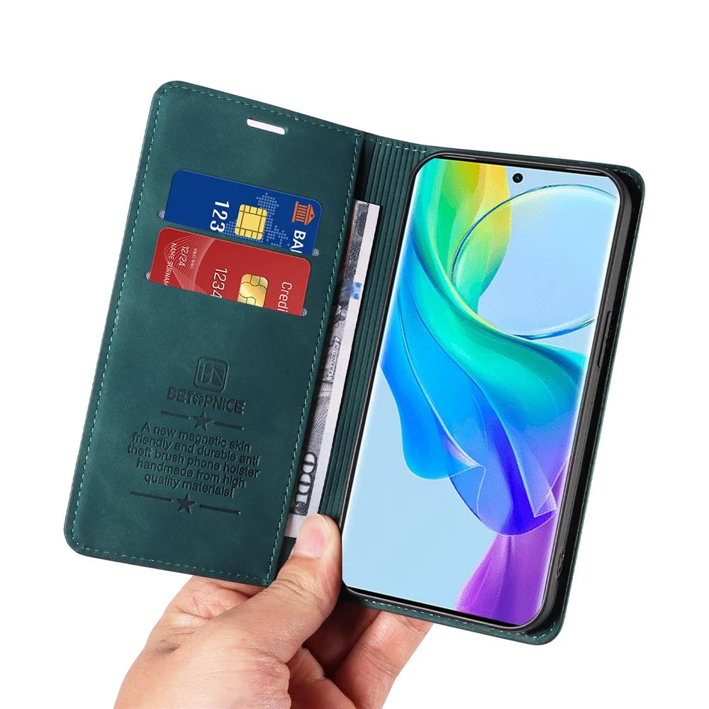 BETOPNICE 003 For vivo Y78 5G / Y78+ 5G RFID Blocking Flip Stand Cover Wallet PU Leather Shell Phone Case - Green - 6