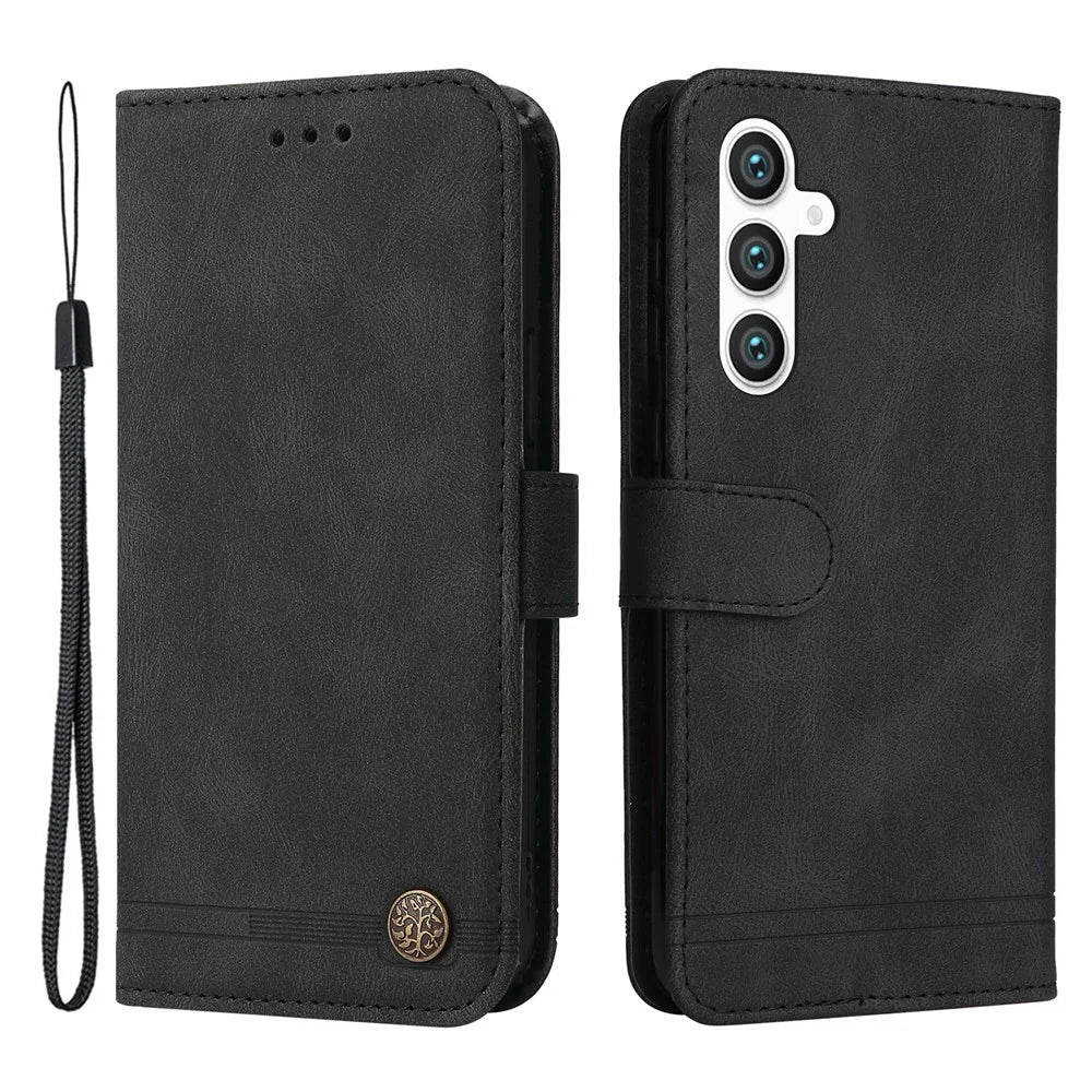 For Samsung Galaxy S23 FE Leather Wallet Cases Skin Touch Phone Cover Stand with Strap - Black - 1