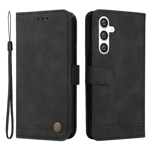 For Samsung Galaxy S23 FE Leather Wallet Cases Skin Touch Phone Cover Stand with Strap - Black - 1