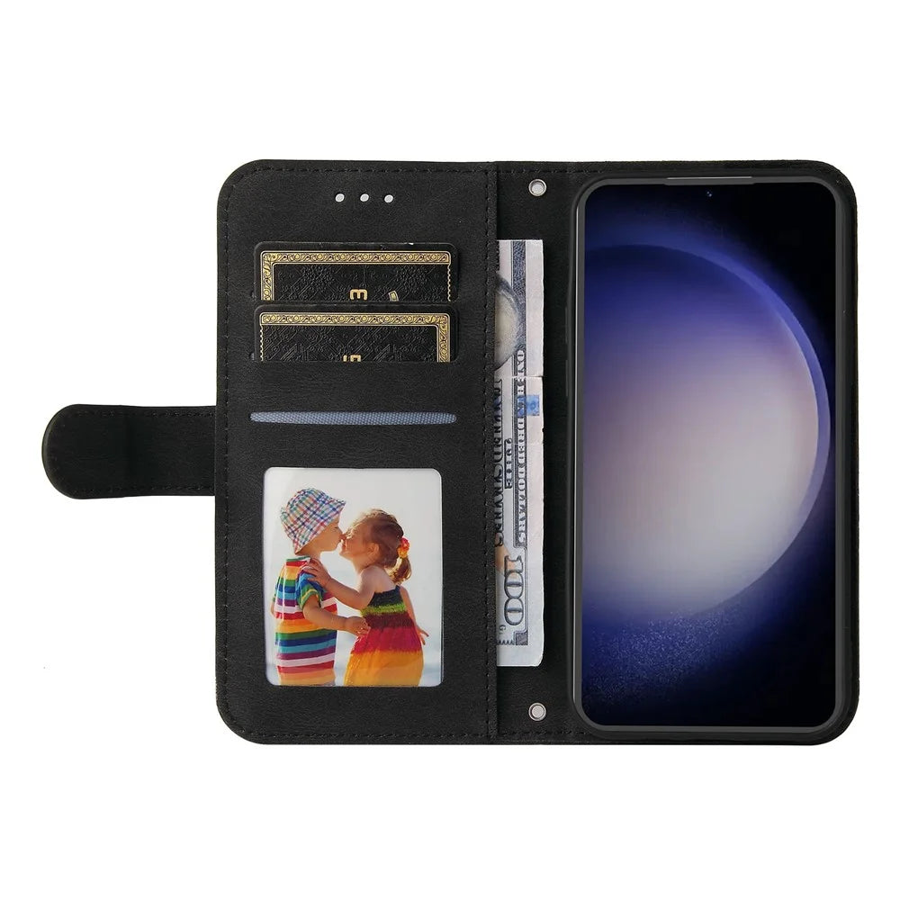 For Samsung Galaxy S23 FE Leather Wallet Cases Skin Touch Phone Cover Stand with Strap - Black - 2