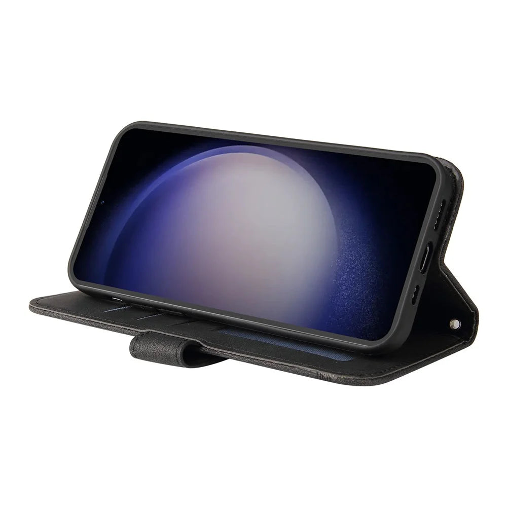 For Samsung Galaxy S23 FE Leather Wallet Cases Skin Touch Phone Cover Stand with Strap - Black - 3