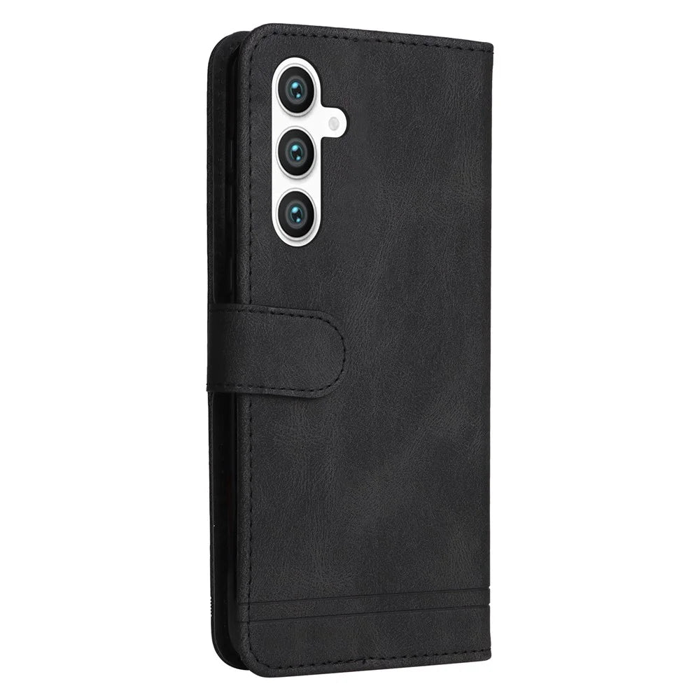 For Samsung Galaxy S23 FE Leather Wallet Cases Skin Touch Phone Cover Stand with Strap - Black - 7