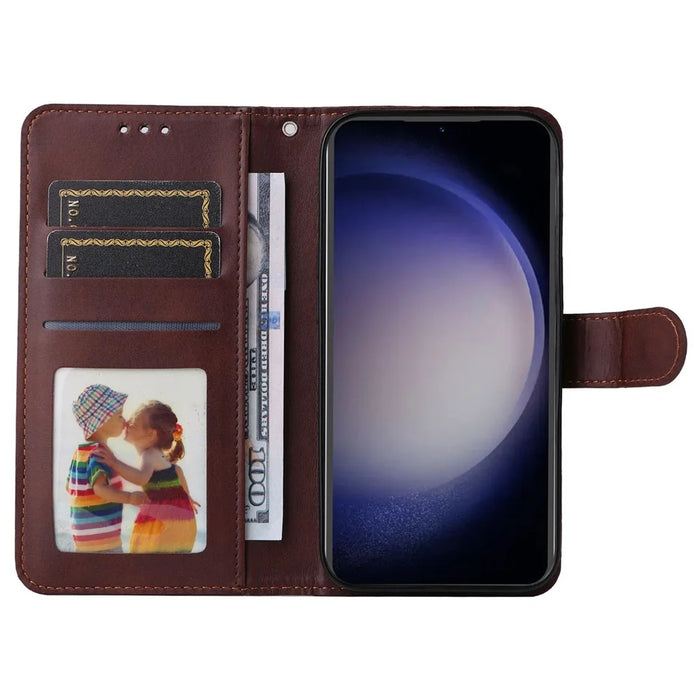 For Samsung Galaxy S23 FE Shockproof Flip Phone Shell PU Leather Wallet Phone Case Stand Calf Texture Cover - Brown - 2
