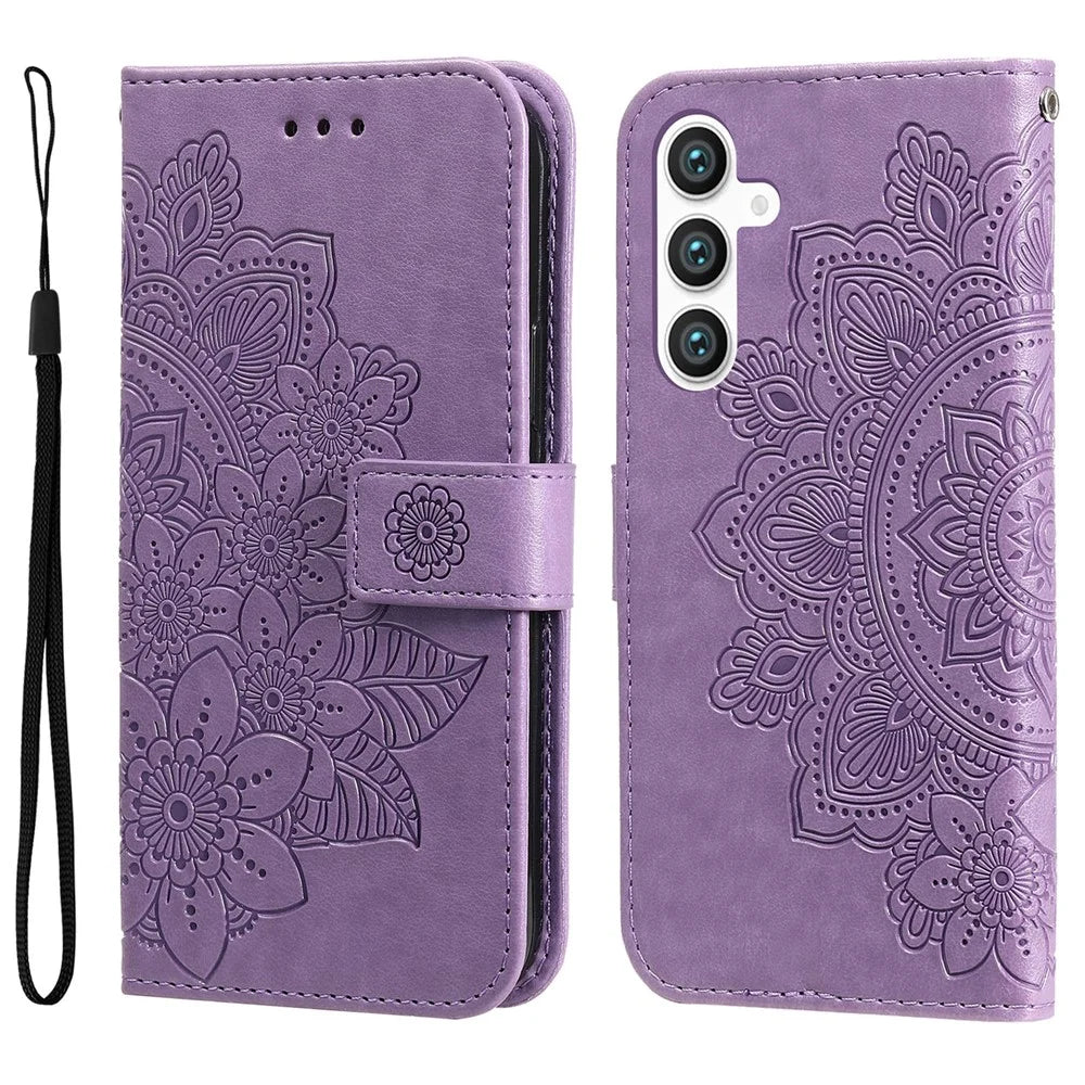 For Samsung Galaxy S23 FE Case Floral Pattern PU Leather Wallet Stand Phone Cover - Purple - 1