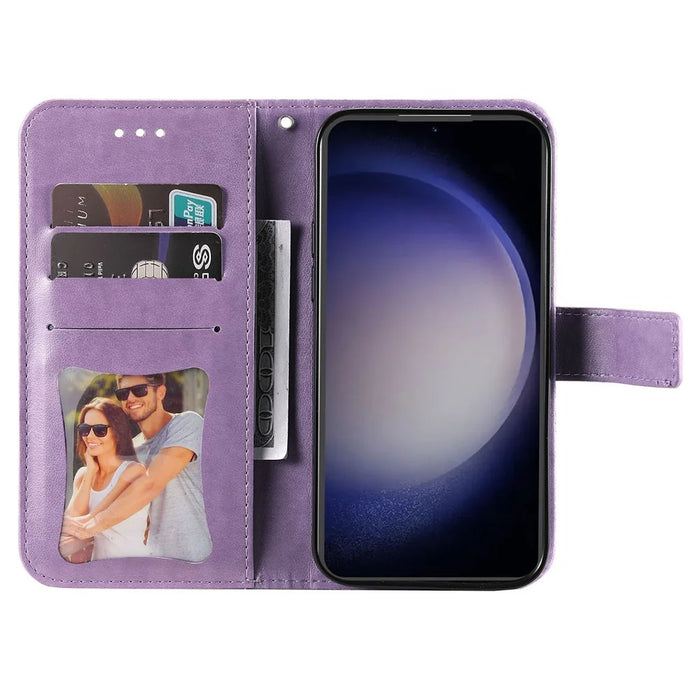For Samsung Galaxy S23 FE Case Floral Pattern PU Leather Wallet Stand Phone Cover - Purple - 2
