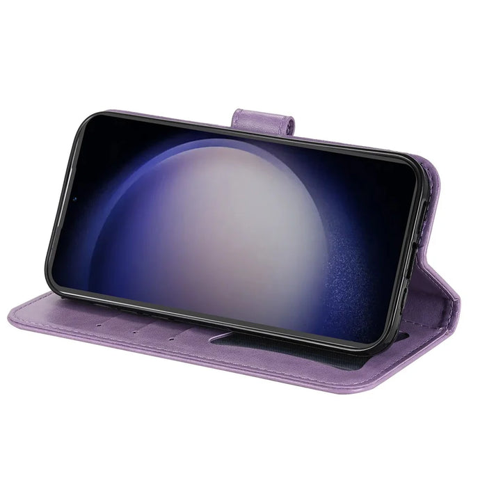 For Samsung Galaxy S23 FE Case Floral Pattern PU Leather Wallet Stand Phone Cover - Purple - 3