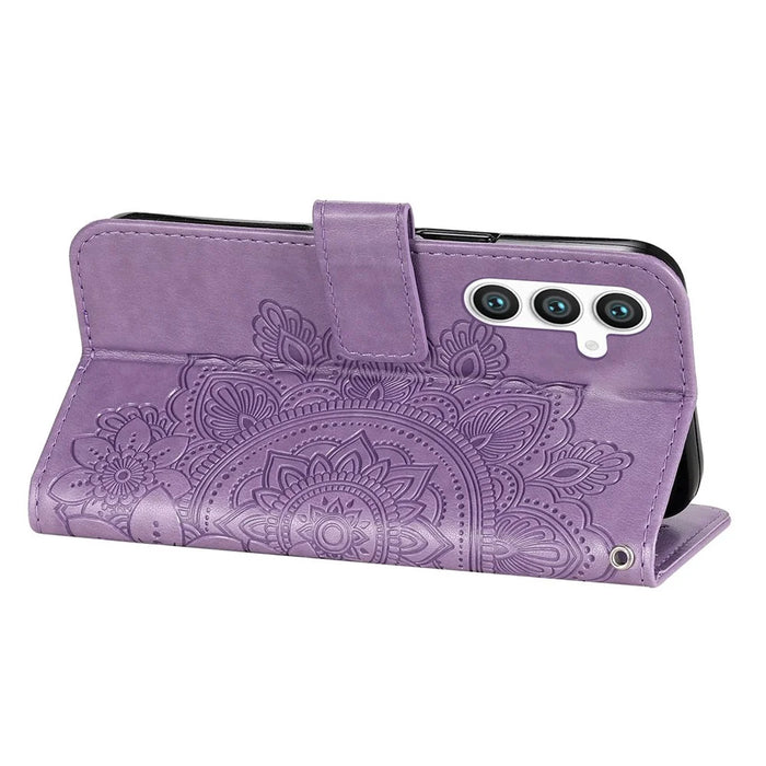 For Samsung Galaxy S23 FE Case Floral Pattern PU Leather Wallet Stand Phone Cover - Purple - 4