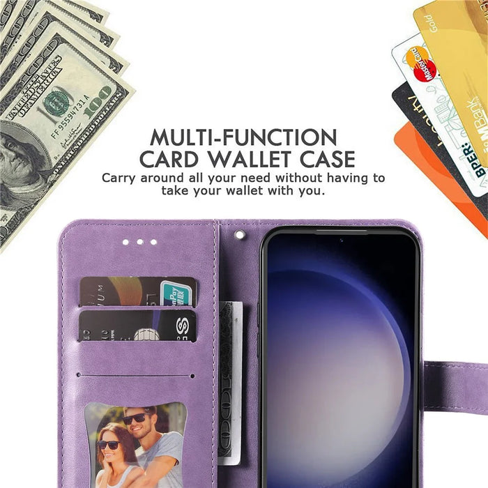 For Samsung Galaxy S23 FE Case Floral Pattern PU Leather Wallet Stand Phone Cover - Purple - 6
