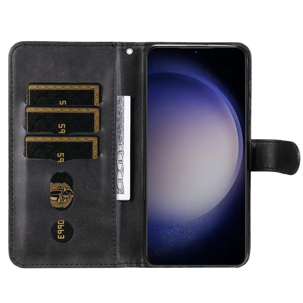 For Samsung Galaxy S23 FE Zipper Pocket Wallet Foldable Stand Anti-Scratch Calf Texture Phone Case Cell Phone Cover - Black - 2