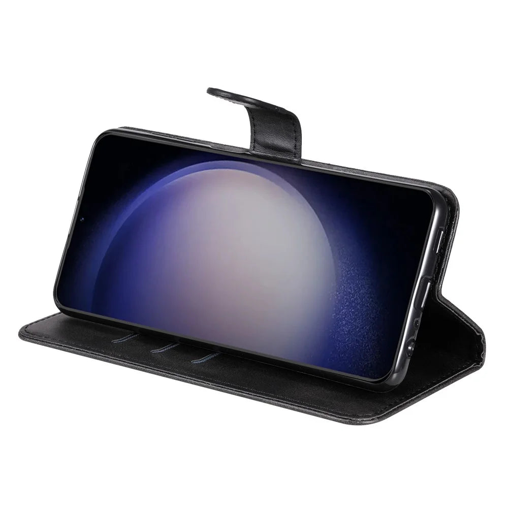 For Samsung Galaxy S23 FE Zipper Pocket Wallet Foldable Stand Anti-Scratch Calf Texture Phone Case Cell Phone Cover - Black - 3